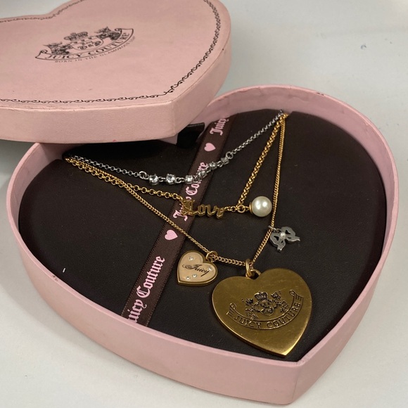 Juicy Couture Jewelry - Y2K Juicy Couture 3-Strand Charm Necklace in Pink Heart Gift Box